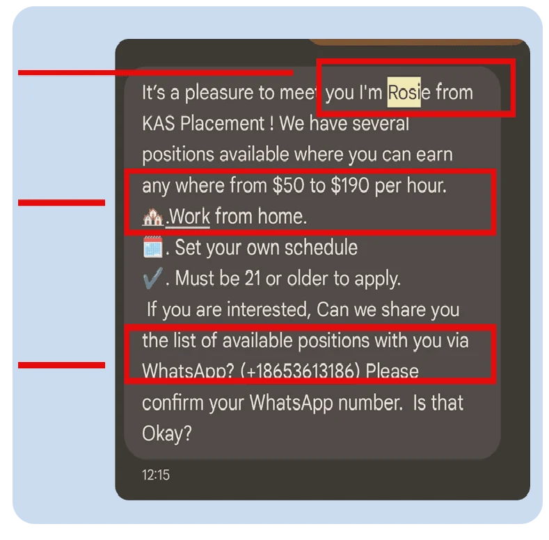 "kas placement text message"